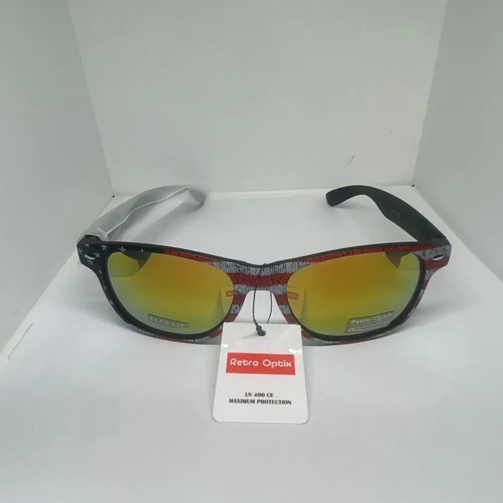 Retro Optix American Flag Sunglasses Mirrored Lens UV400 Protection